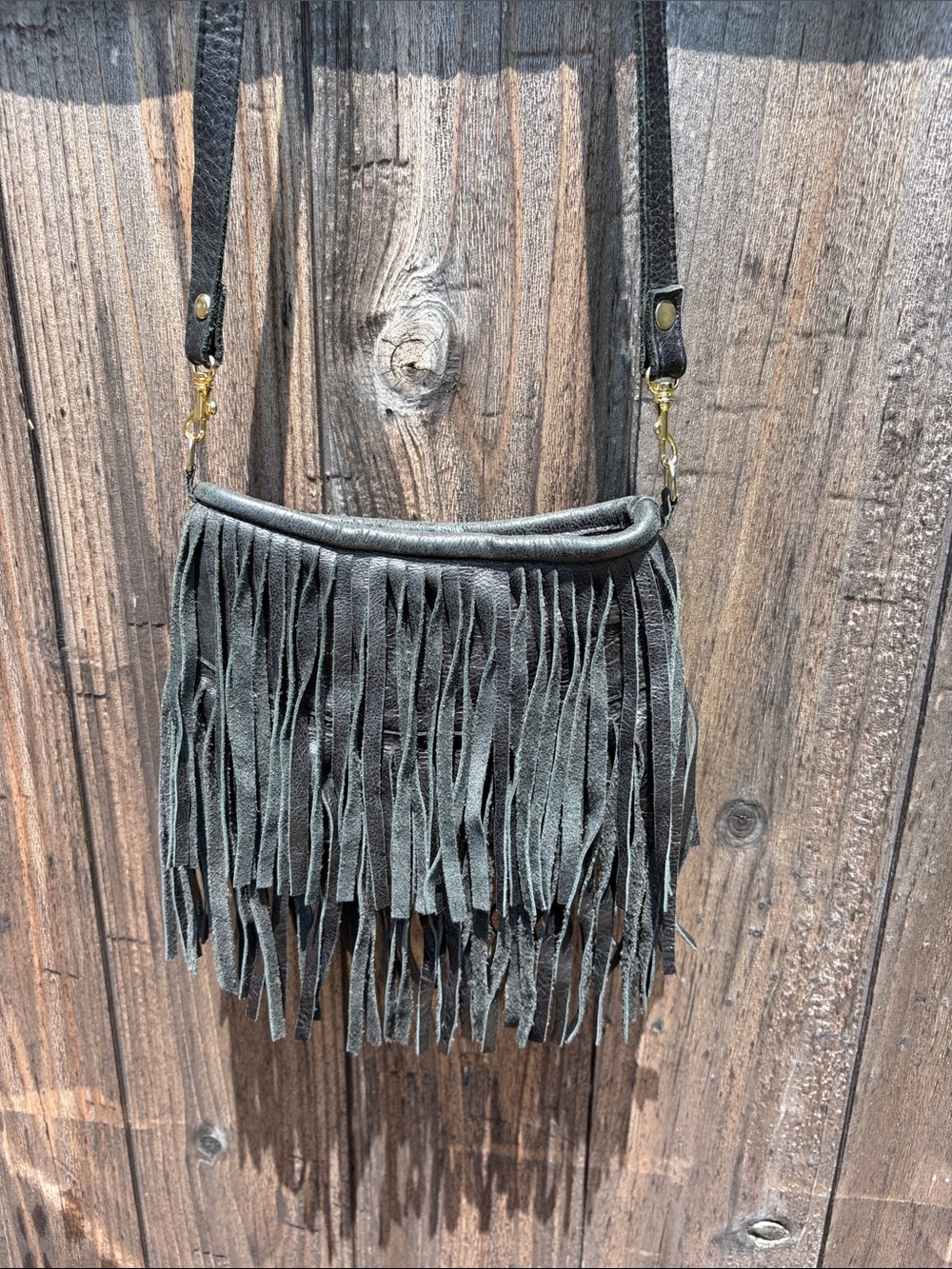 JJ Winters Fringed Crossbody Bag in black- Women's all Leather Shoulder Purse